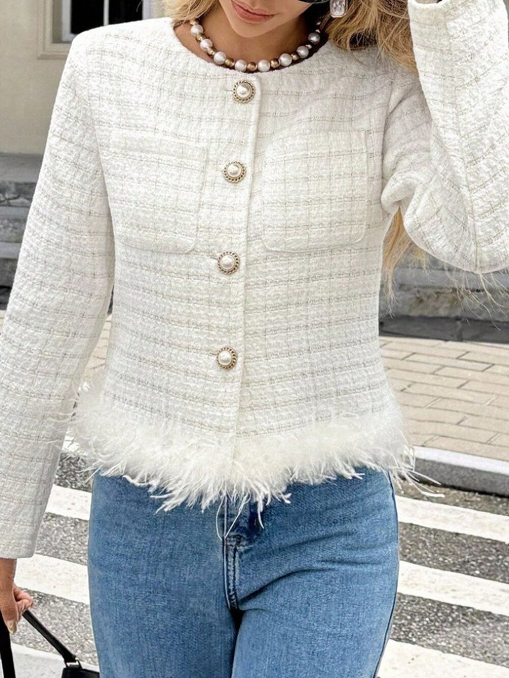 Apricot Elegant Women's Contrast Faux Fur Patchwork Regular Long Jacket